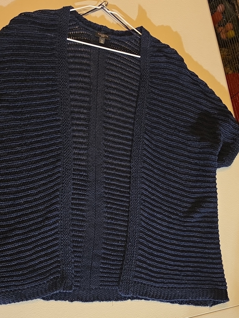 Talbots Navy Ribbed Open-Front Knit Cardigan